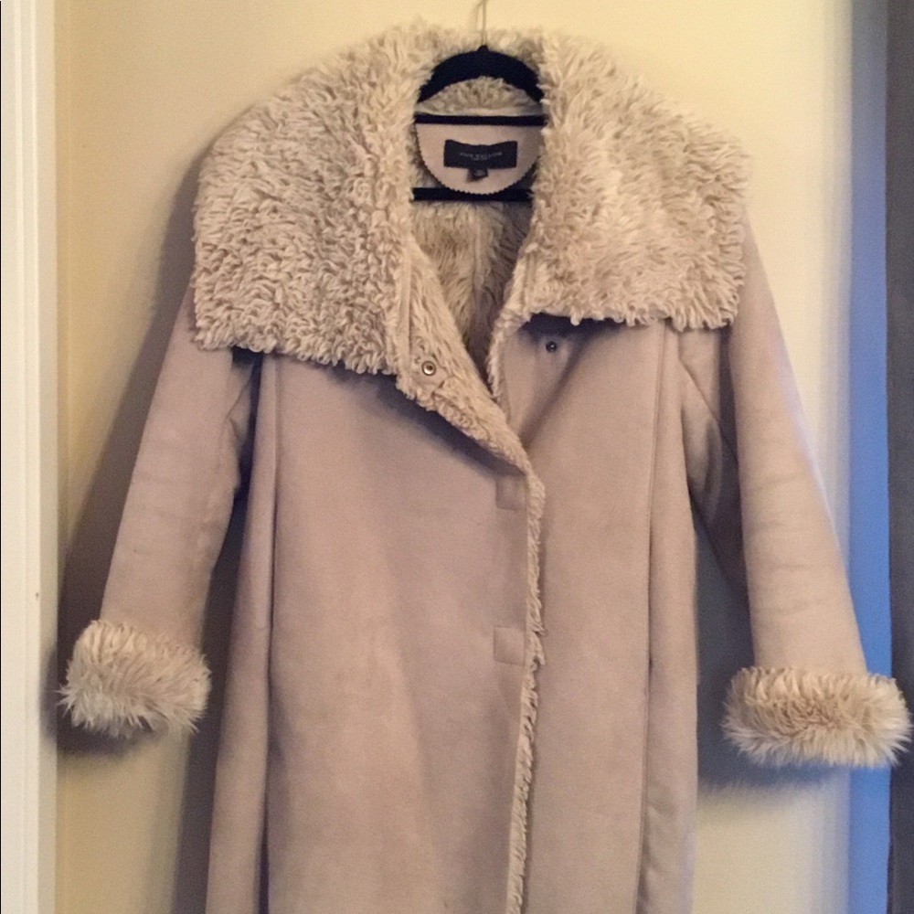 Ann Taylor Faux Fur lined Faux Suede Coat Sz XS
